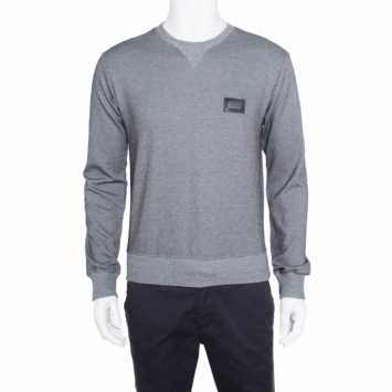 Pre Owned Dolce And Gabbana Monochrome Jacquard Cotton Knit Ribbed Trim Sweater XS