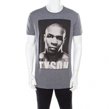 Pre Owned Dolce and Gabbana Grey Melange Mike Tyson Print Crew Neck T-shirt L