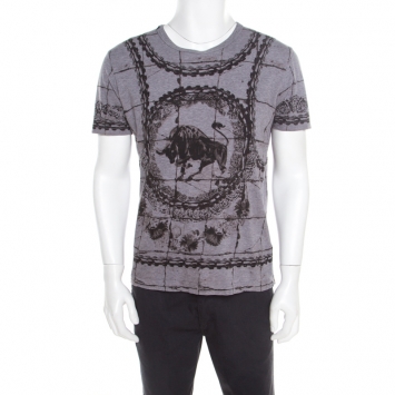 Pre Owned Dolce & Gabbana Grey Cotton Jersey  Bull Print T-Shirt L