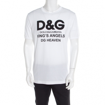 Pre Owned Dolce and Gabbana White Cotton DG Heaven Crew Neck T-Shirt L