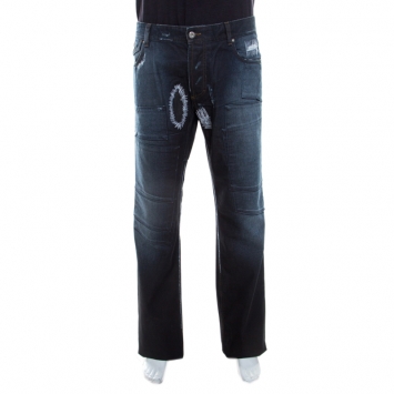 Pre Owned Dolce & Gabbana Black Faded Effect Patchwork Detail Distressed Jeans XXL