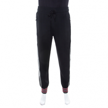 Pre Owned Dolce and Gabbana Black Stretch Crepe Elasticized Waist Cady Track Pants M 