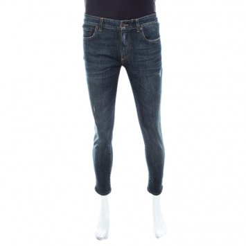 Pre Owned Dolce and Gabbana 16 Stretch Indigo Faded Effect Denim Distressed Skinny Jeans S