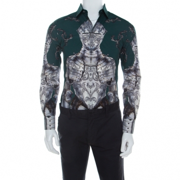Pre Owned Dolce & Gabbana Green Sentry Print Cotton Long Sleeve Shirt S