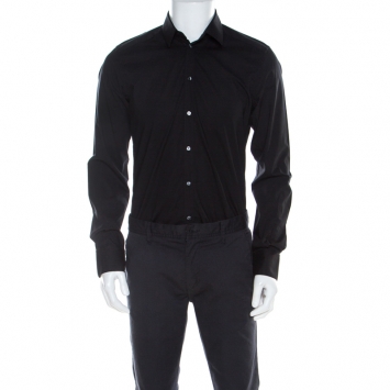 Pre Owned Dolce and Gabbana Black Stretch Cotton Classic Button Front Shirt L 