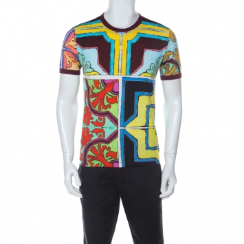 Pre Owned Dolce and Gabbana Multicolor Cotton Majolica Print T-Shirt L