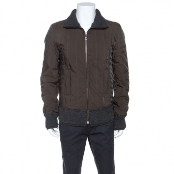 Pre Owned Dolce and Gabbana Brown Double Wool Rib Trim Jacket M