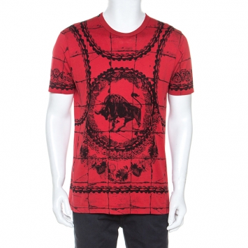 Pre Owned Dolce and Gabbana Graphic Printed Cotton Crew Neck T-Shirt L