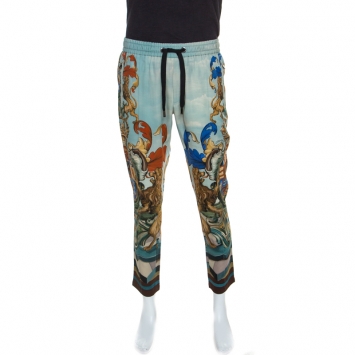 Pre Owned Dolce & Gabbana Multicolor Printed Wool Drawstring Pants M