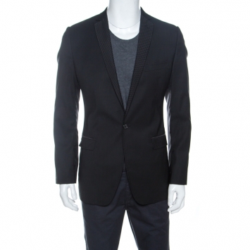 Pre Owned Dolce & Gabbana Black Wool Jacquard Lapel Detail Blazer M