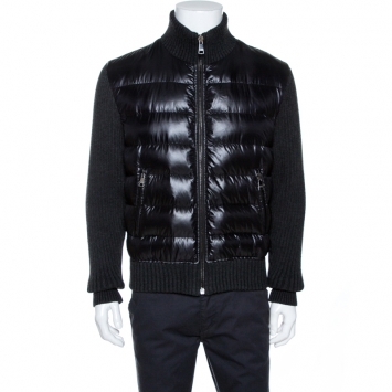 Pre Owned Dolce & Gabbana Black Quilted Rib Knit Trim Bomber Jacket L