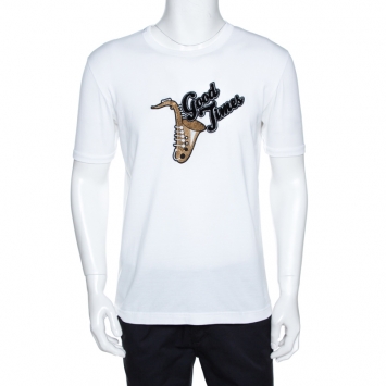 Pre Owned Dolce & Gabbana White Cotton Good Times Applique Detail T-Shirt M