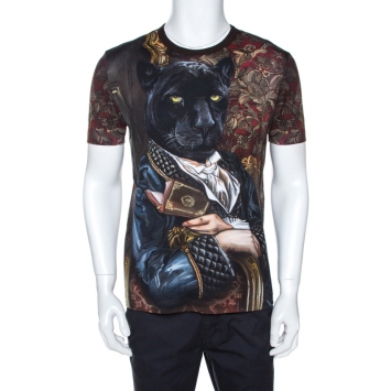 Pre Owned Dolce & Gabbana Multicolor Panther Print Cotton T-Shirt L