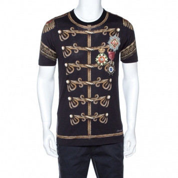 Pre Owned Dolce & Gabbana Black Military Print Cotton T-Shirt M