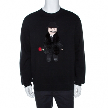 Pre Owned Dolce & Gabbana Black Sicilian Man Patch Crew Neck Sweatshirt M