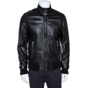 Pre Owned Dolce & Gabbana Black Lamb Leather Zip Front Jacket M