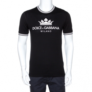 Pre Owned Dolce & Gabbana Black Logo Print Cotton Crew Neck T-Shirt S
