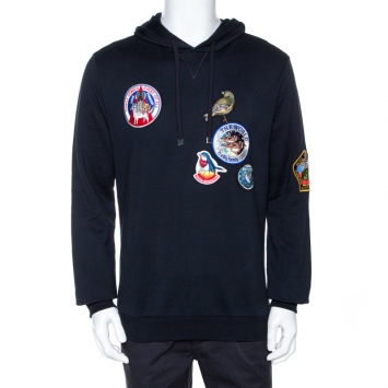 Pre Owned Dolce & Gabbana Midnight Blue Cotton Animal Appliqued Hoodie L