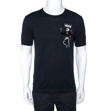 Pre Owned Dolce & Gabbana Black Cotton King Skeleton Appliqued T-shirt M