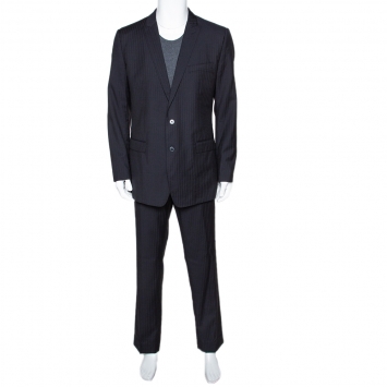 Pre Owned Dolce & Gabbana Black Striped Wool Tailored Suit XXL