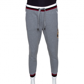 Pre Owned Dolce & Gabbana Grey Knit  Embroidered Crown Detail Track Pants S 