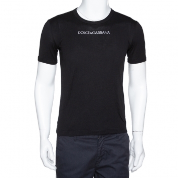 Pre Owned Dolce & Gabbana Black Logo Embroidered Cotton T-Shirt XS
