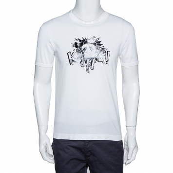 Pre Owned Dolce & Gabbana White Cotton Panda King Print T-Shirt M