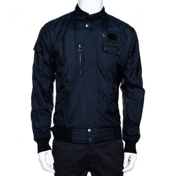 Pre Owned Dolce & Gabbana Dark Blue Zip Front Bomber Jacket S