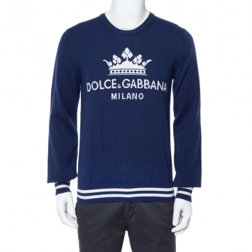 Pre Owned Dolce & Gabbana Navy Blue Crown Logo Cashmere Jumper M