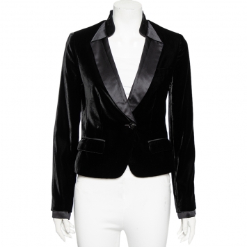 Pre Owned Dolce & Gabbana Black Velvet & Satin Lapel Detailed Blazer XXS