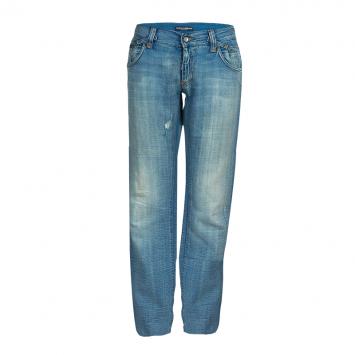 Pre Owned Dolce and Gabbana Blue Light Wash Denim Faded Distressed Jeans L