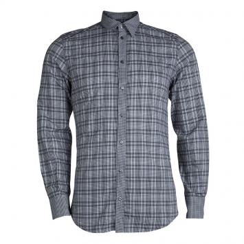 Pre Owned Dolce and Gabbana Monochrome Checked Cotton Long Sleeve Buttondown Shirt S  
