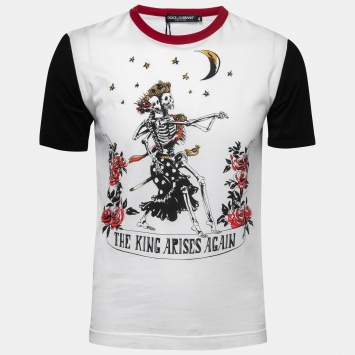 Pre Owned Dolce & Gabbana White Cotton Printed Crewneck T-Shirt S