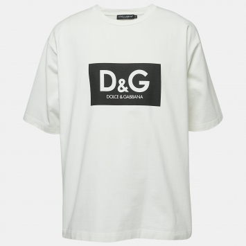 Pre Owned Dolce & Gabbana Off-White Cotton Logo Print Cotton Oversized T-Shirt XL