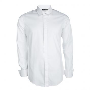 Pre Owned Dolce and Gabbana Gold White Cotton Button Front Long Sleeve Shirt XXL