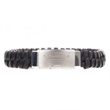 Pre Owned Dolce & Gabbana Black Woven Leather Plaque Bracelet L