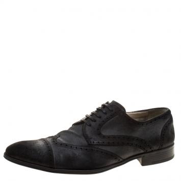 Pre Owned Dolce and Gabbana Black Brogue Suede Lace Up Derby Size 44