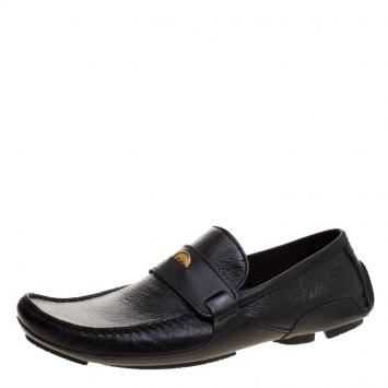 Pre Owned Dolce and Gabbana Black Leather Coin Detail Loafers Size 41.5