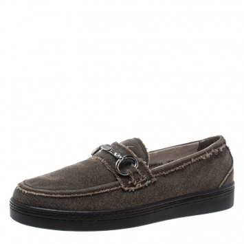Pre Owned Dolce and Gabbana Brown Canvas Horsebit Loafers Size 41.5