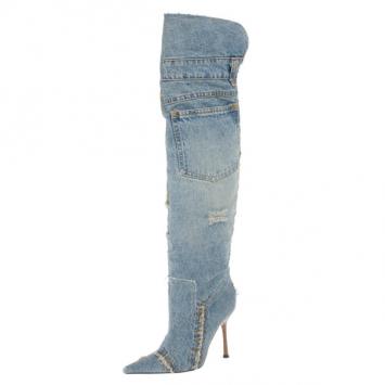 Pre Owned Dolce and Gabbana Denim Over the Knee Boots Size 37