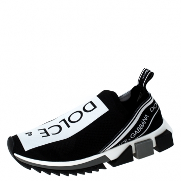 مملوكة مسبقًا Dolce & Gabbana Black/White Stretch Mesh Logo Sorrento Slip On Sneakers Size 40