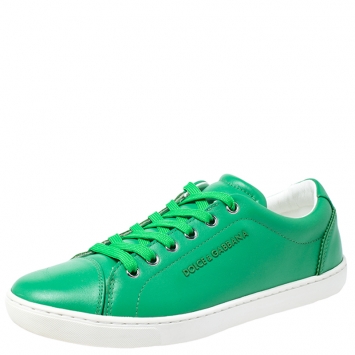 Pre Owned Dolce and Gabbana Green Leather Lace Up Sneakers Size 40