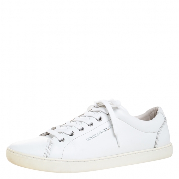Pre Owned Dolce and Gabbana White Leather Low Top Sneakers Size 43