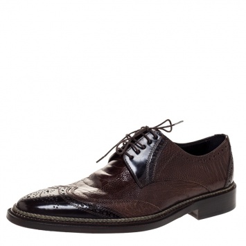 Pre Owned Dolce & Gabbana Brown Ostrich Leather Brogues Lace Up Derby Size 41.5