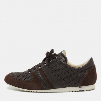 Pre Owned Dolce & Gabbana Brown Suede and Perforated Leather Low Top Sneakers Size 43