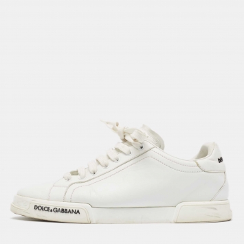 Pre Owned Dolce & Gabbana White Leather Low Top Sneakers Size 43