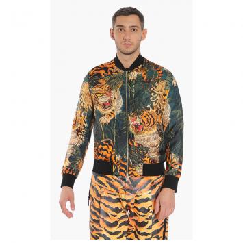 Pre Owned Dsquared2 Orange Tiger Bamboo Bomber Jacket M (IT 48)