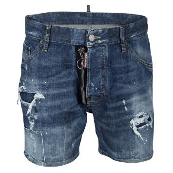 مملوكة مسبقًا Dsquared2 Indigo Distressed Faded Effect Denim Dan Shorts M