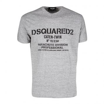 Pre Owned Dsquared2 Grey Slub Jersey Printed Short Sleeve Crew Neck T-Shirt L
