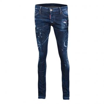 Pre Owned Dsquared2 Indigo Faded Effect Distressed Frayed Hem Skinny Jeans L